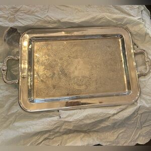 Silver-Tone Decorative Serving Tray with Handle